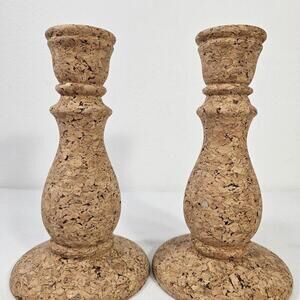 Vtg Quinta Natural Cork Cabdle Sticks by Juliska. Boho Cottage Core Modern